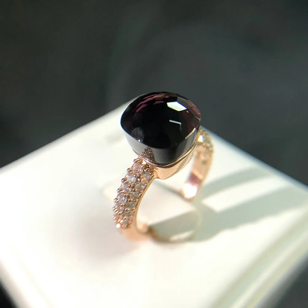 luckacco hot candy square ring inlay zircon colorful crystal ring for women party fashion jewelry gold plated blue topaz ring gift