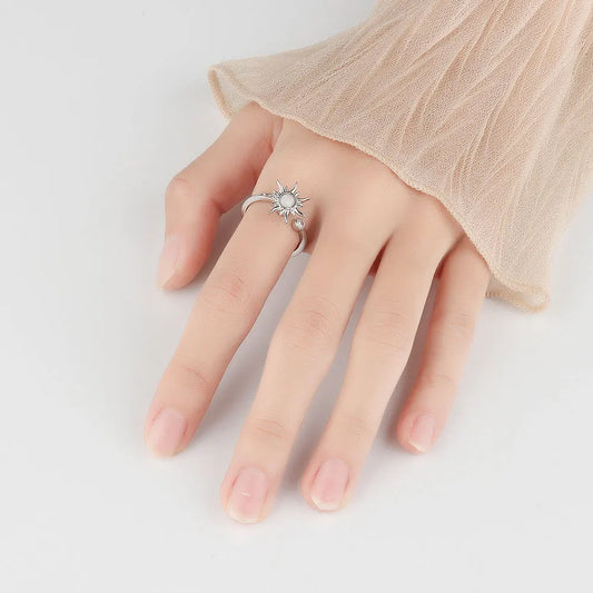 Luckacco 925 Sterling Silver Zircon Sunflower Spinner Rings for Women Adjustable Anti Stress Rings Fashion Party Gift 2022 New Hot Sale