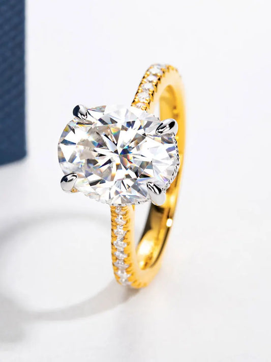 Luckacco DEZO 5.0ct Oval Cut Moissanite Ring For Women 14K Gold Plated 925 Sterling Silver Engagement Wedding Anniversary Fine Jewelry