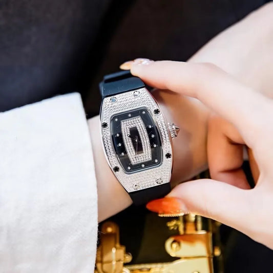 Luckacco 2025 New Fashion Women Luxury Tonneau Watches Womens Crystal Silicone Jelly Quartz Watch Gift Relogio Feminino Ladies Wristwatch