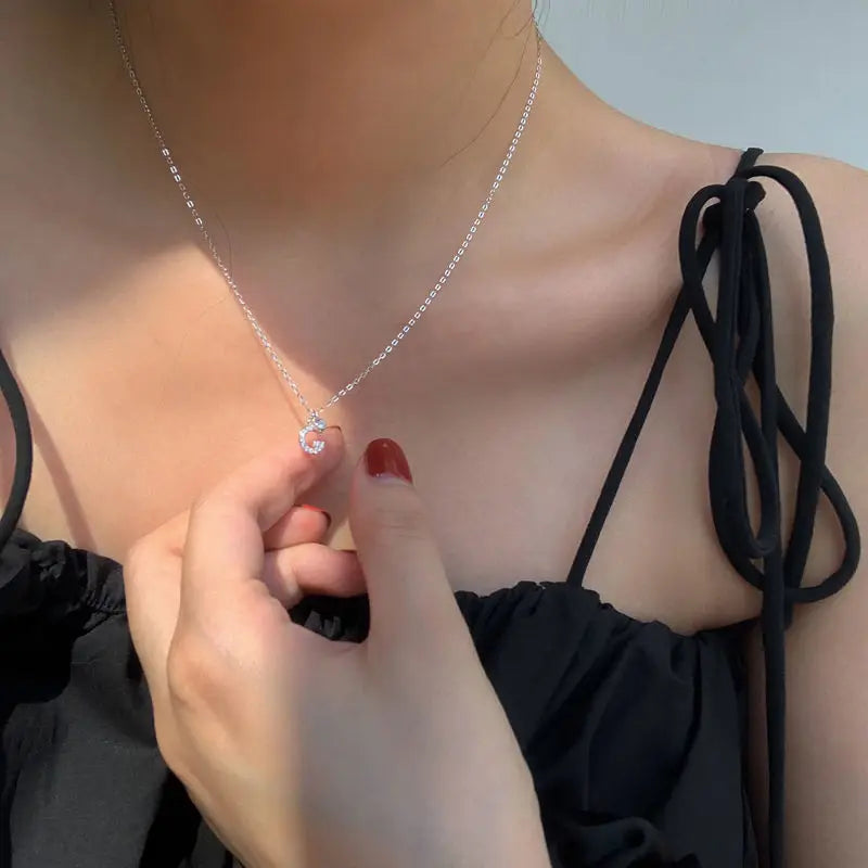 luckacco 925 sterling silver letter necklace shiny zircon letter pendant collar chain your name necklace wedding jewelry birthday gift
