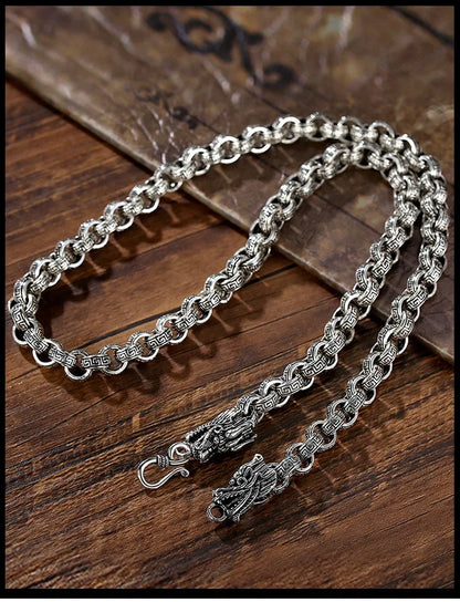 Luckacco Luxury designer solid Sterling Silver originality necklace for men women classic retro 8MM faucet dragon Fashion jewelry Gifts