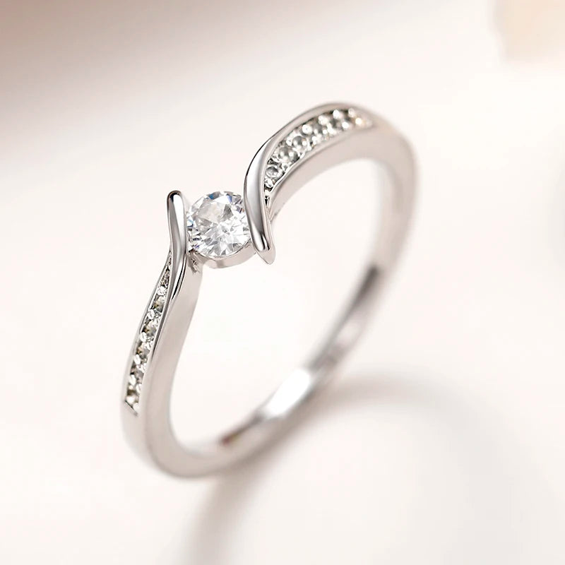 luckacco daily picks exquisite cross finger rings with round cubic zirconia wedding accessories for women simple and elegant female jewelry