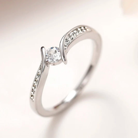 Luckacco daily picks Exquisite Cross Finger Rings with Round Cubic Zirconia Wedding Accessories for Women Simple and Elegant Female Jewelry