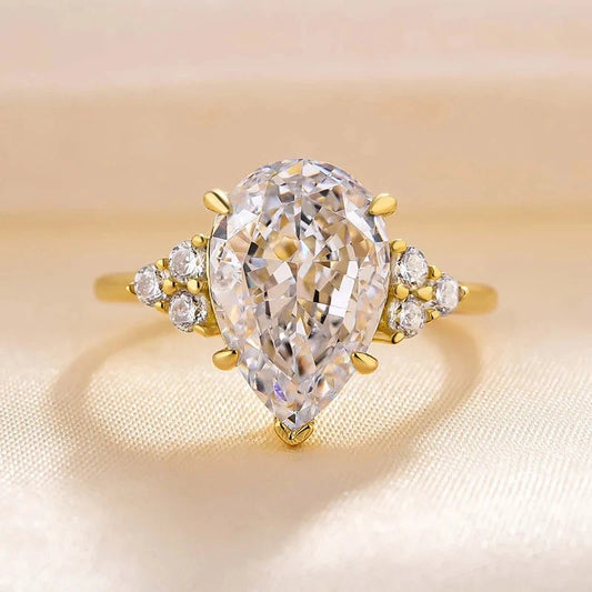 Luckacco daily picks Luxury Drop-shaped Zirconia Wedding Band Female Fashion Gold Color Proposal Ring for Women Simple Gorgeous Accessories