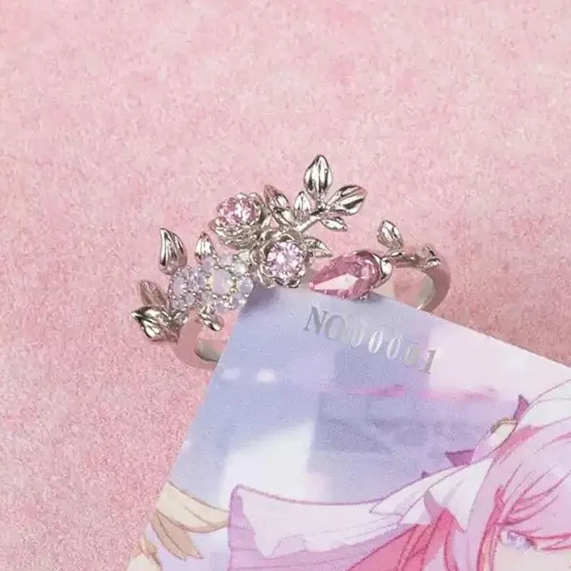 luckacco game honkai impact 3 elysia cosplay ring alloy opening adjustable women jewelry accessories prop