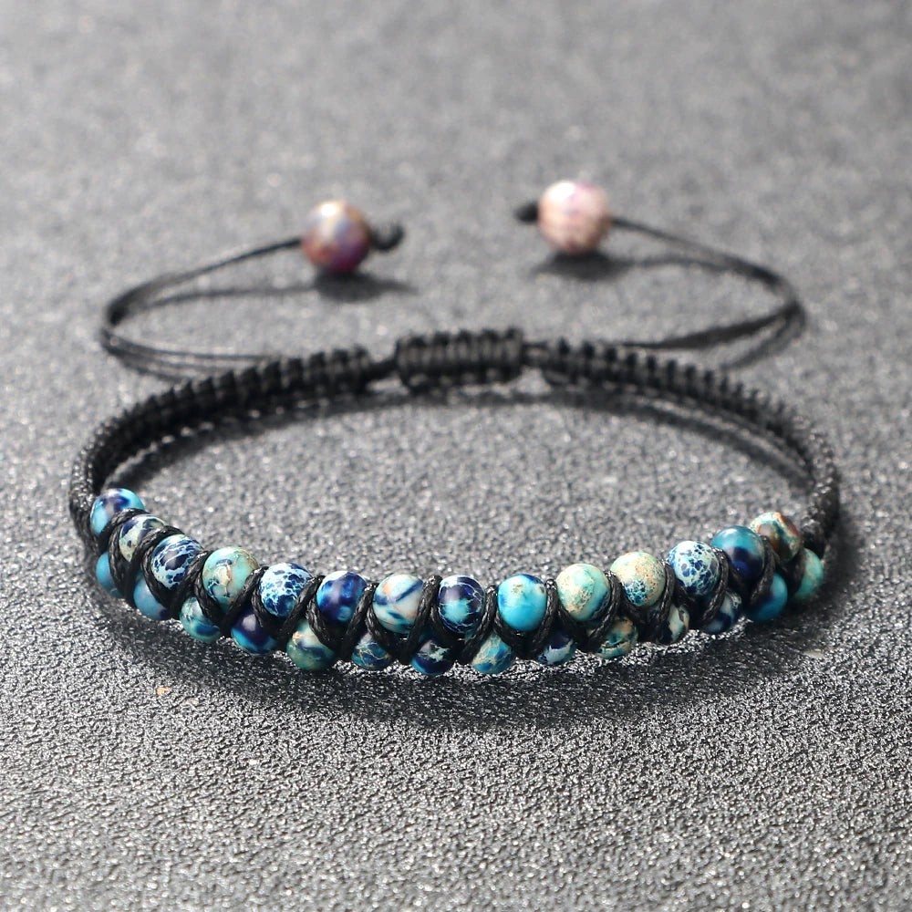 luckacco vintage 4mm natural stone beads bracelets & bangles for women men handmade adjustable braided rope chains meditation jewelry