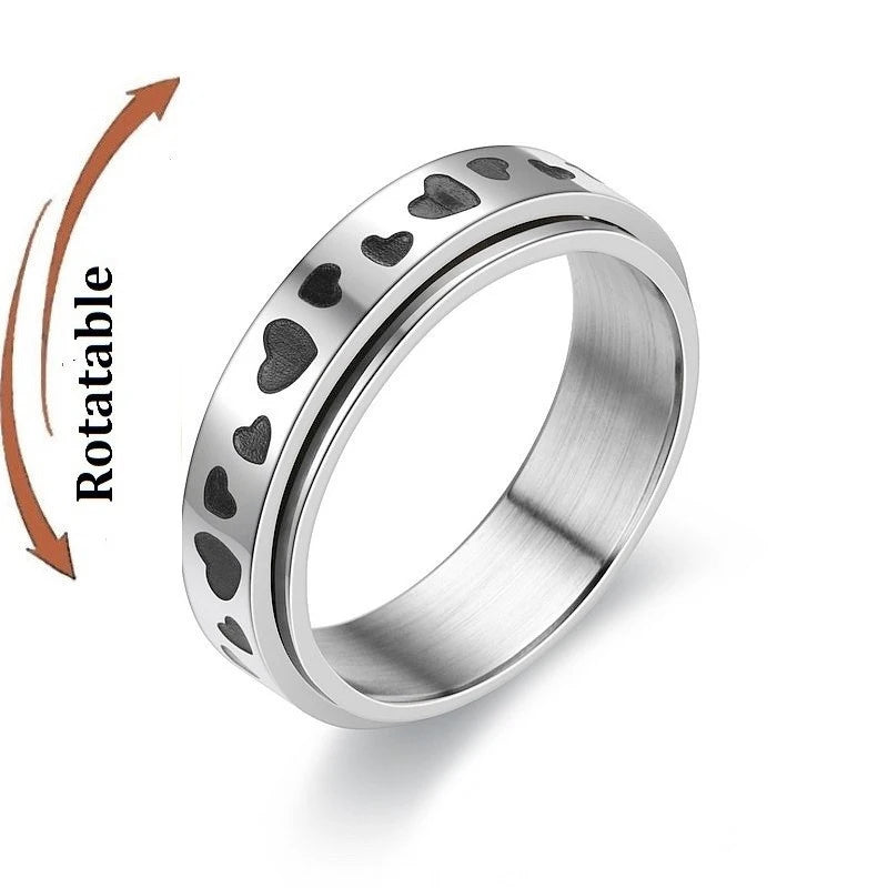 luckacco simple stainless steel anxiety fidget spinner rings for couple rotating anti stress wedding band knuckle ring fashion jewelry