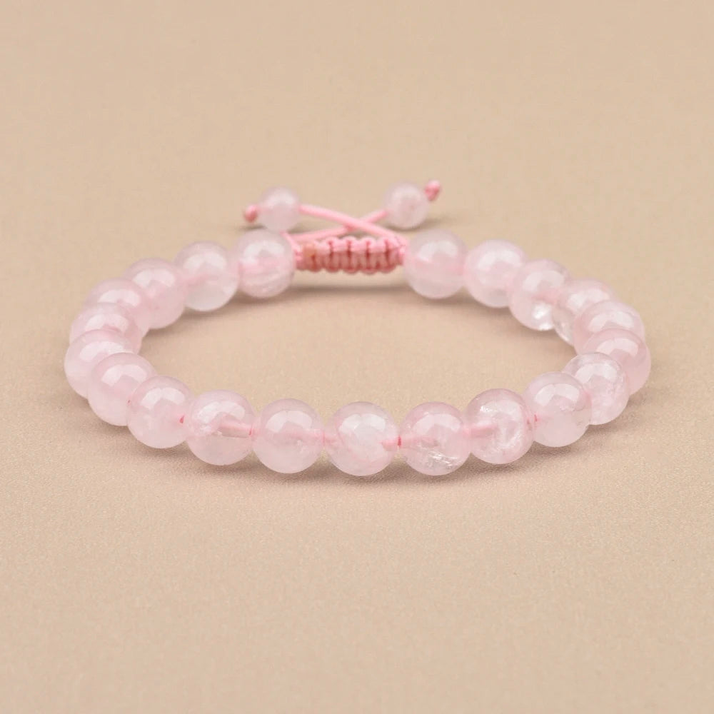 luckacco 1p 8mm rose quartz amethyst sunstone moonstone braided ajustable beaded bracelet natural gem crystal energy gift for men women