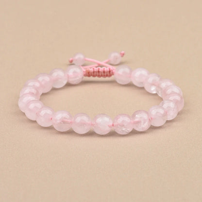 Luckacco 1p 8mm Rose Quartz Amethyst Sunstone Moonstone Braided Ajustable Beaded Bracelet Natural Gem Crystal Energy gift for men women