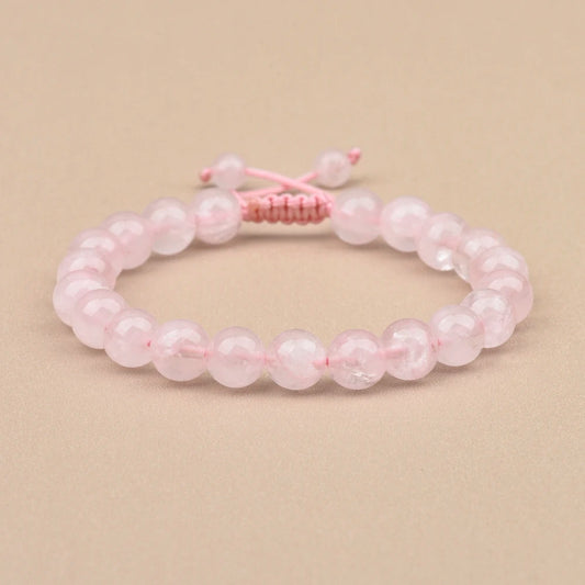 Luckacco 1p 8mm Rose Quartz Amethyst Sunstone Moonstone Braided Ajustable Beaded Bracelet Natural Gem Crystal Energy gift for men women