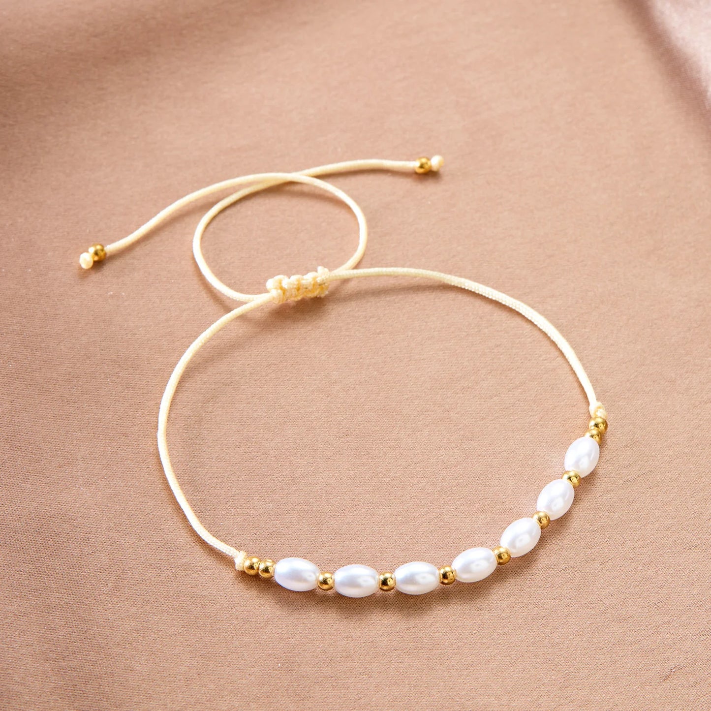 luckacco boho imitation pearl beaded metal beads bracelet for women vintage handmade woven adjustable chain bowknot heart jewelry gifts