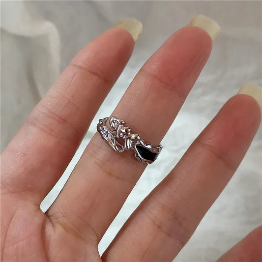 Luckacco Kpop Goth Punk Vintage Aesthetic Geometric Irregular Star Silver Color Ring For Women Egirl Grunge Y2K EMO Jewelry Accessories
