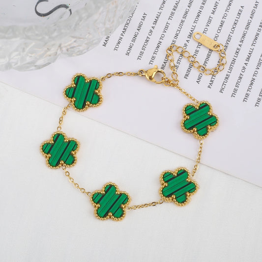 Luckacco Classic Luxury Stainless Steel Bracelet Ladies Adjustable Five Flower Bracelets for Women New Fashion Party Jewelry Gifts Clover