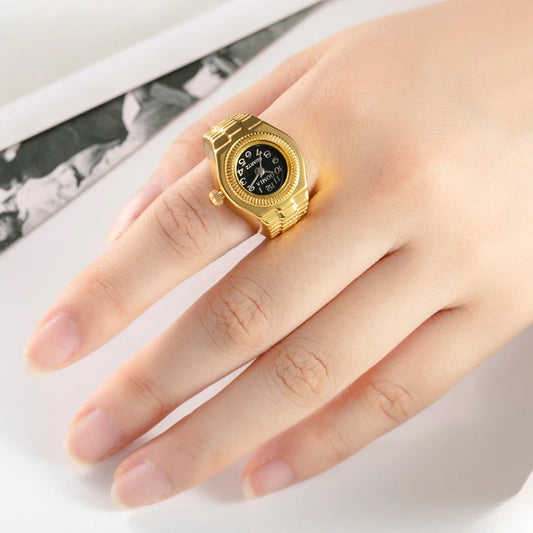 Luckacco Vintage Mini Finger Watch Rings Women's Retro Punk Rubber Band Alloy Quartz Clock Finger Couple Party Jewelry Gifts