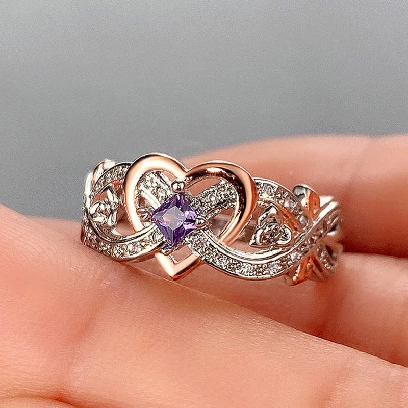 luckacco creative women's heart rings with romantic rose flower design wedding engagement love rings hot sale aesthetic jewelry