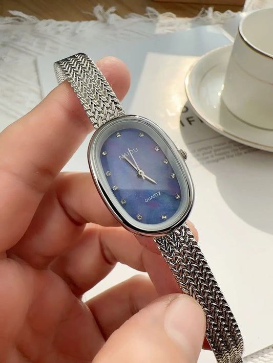 Luckacco New Brand Quartz Watch for Women Luxury Gift Oval Dial Rhinestone Watch Adjustable Stainless Steel Strap Wristwatches