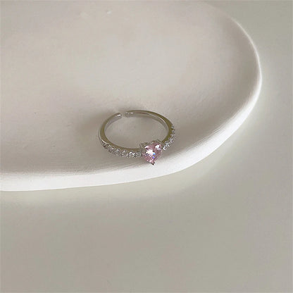 Luckacco Pink Crystal Irregular Heart Rings Creative Zircon Bowknot Opal Love Heart Open Ring Y2K Shiny Rings for Women Party Jewelry