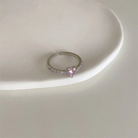 Luckacco Pink Crystal Irregular Heart Rings Creative Zircon Bowknot Opal Love Heart Open Ring Y2K Shiny Rings for Women Party Jewelry