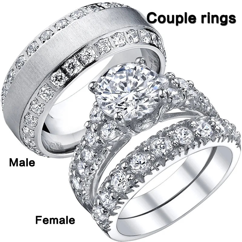 luckacco sweet romantic couple men stainless steel ladies wedding ring set valentine's day jewelry