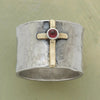 Luckacco Elegant Woman Red Stone Cross Ring Fashion Silver Color Religious Belief Statement Ring Punk Red Beads Crystal Rings for Women