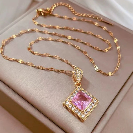 Luckacco Exquisite Geometry Square Necklace Earrings Jewelry Set Charm Ladies Jewelry Fashion Bridal Accessory Set Romantic Gift