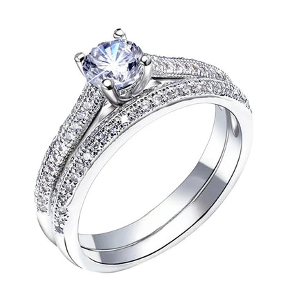Luckacco 925 Sterling Silver Couple Rings Set Embedded With Crystal Zirconia Stones - Matching Rings For Men And Women