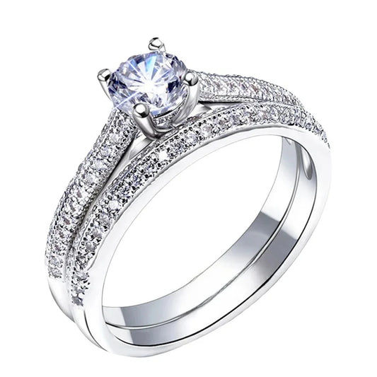 Luckacco 925 Sterling Silver Couple Rings Set Embedded With Crystal Zirconia Stones - Matching Rings For Men And Women
