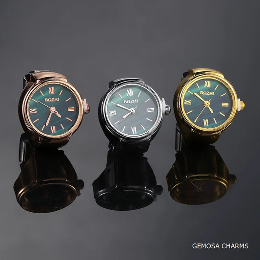 Luckacco GEMOSA Round Finger Watch Stainless Steel Italian Charm Link CLassic Clock Quartz Watch Ring Trendy Jewelry for Men Women