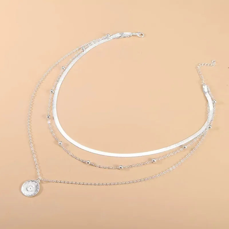 luckacco women girls silver color simple three layer necklace shiny long bar pendant women wedding gifts exquisite accessories