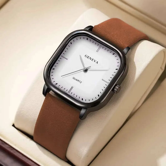 Luckacco Fashion Square Dial Men Watch Minimalist Casual Leather Strap Quartz Wristwatch Man Clock Relogios Masculino (Without Box)