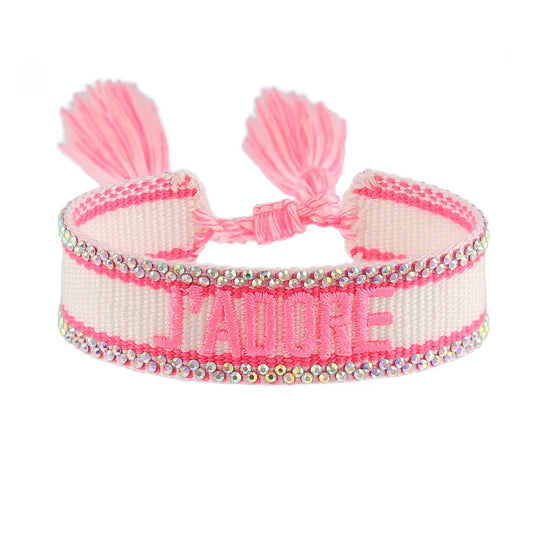 Luckacco Rhinestone Embroidery Woven Bracelets Adjustable Rope Stackable Bangle For Women