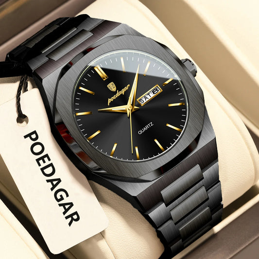 Luckacco POEDAGAR Fashion Brand Male Watch Waterproof Luminous Stainless Steel Watches For Men Date Week Casual Quartz Men's Clock Reloj