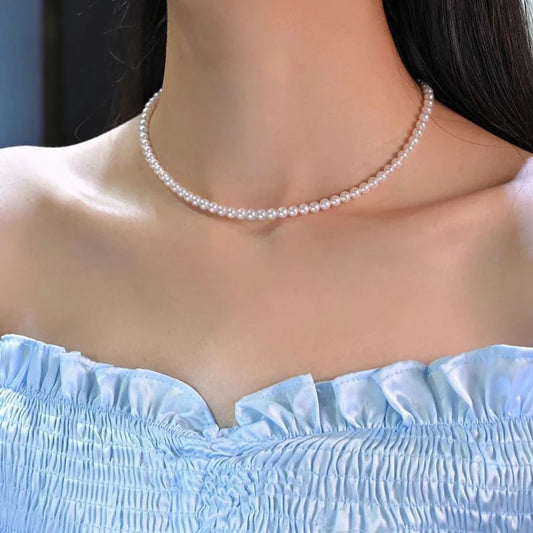 Luckacco Fashion Elegant White Imitation Pearl Chokers Necklace For Women Men Wedding Banquet Necklaces Vintage Handmade Jewelry Gift