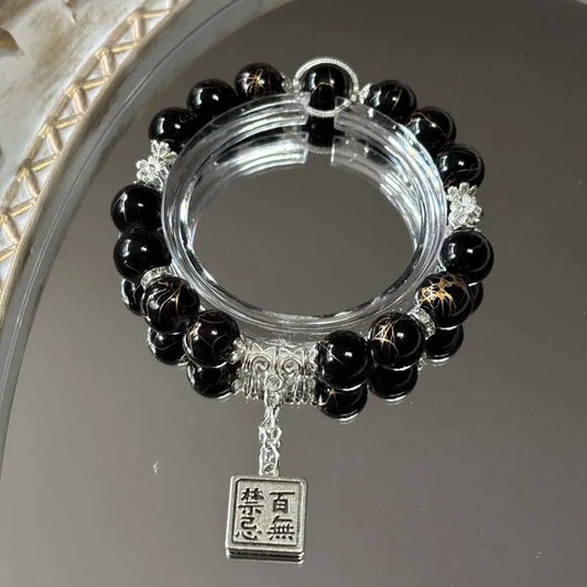 Luckacco 2024 New Trendy Red Crystal Beaded Bracelets for Women Simple Tassel Handmade Beads Fox Pendant Bracelets Jewelry Accessories