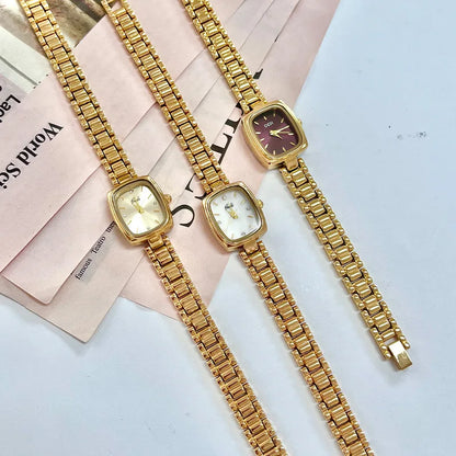 Luckacco Brand Light Luxury Watch Women Retro TV Watch Beimu Dial Gold Waterproof Simple Female Fashion Quartz Clock Bracelet Watches