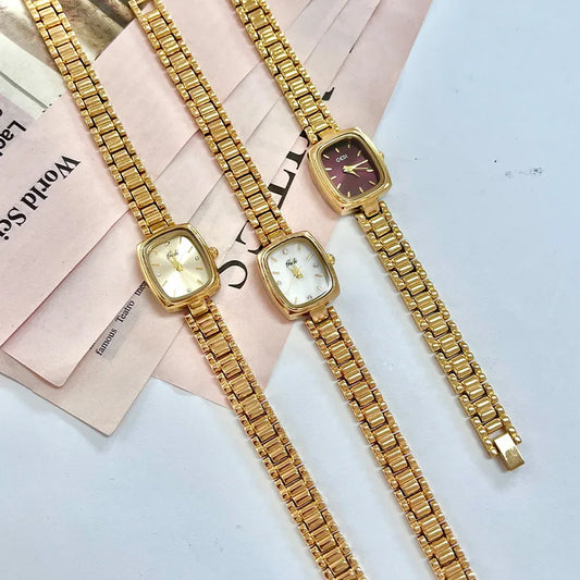 Luckacco Brand Light Luxury Watch Women Retro TV Watch Beimu Dial Gold Waterproof Simple Female Fashion Quartz Clock Bracelet Watches
