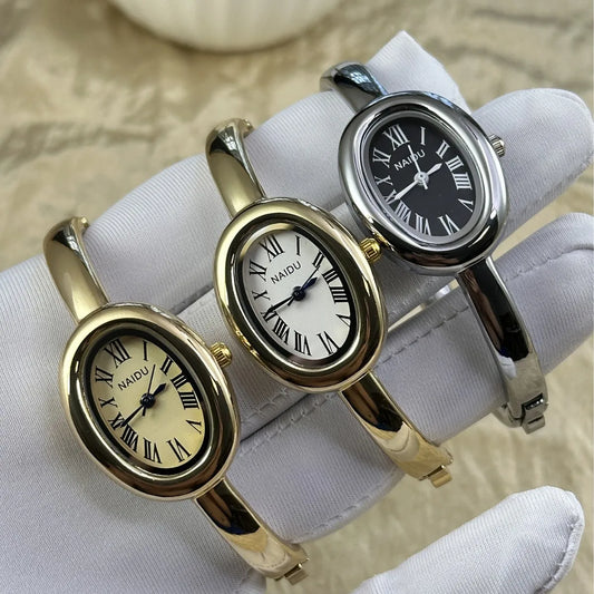 Luckacco Luxury Women Roman Oval Dial Quartz Watch Brand Luxury Gold Color Bangle Wristwatch Relogio Feminino Gifts Clock Montre Femme