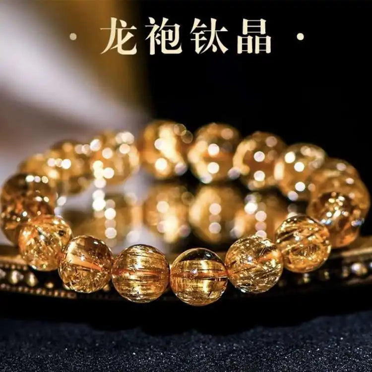 luckacco natural brazil old ore dragon robe titanium crystal bracelet crystal women's round beads bracelet couple lucky beads jewelry