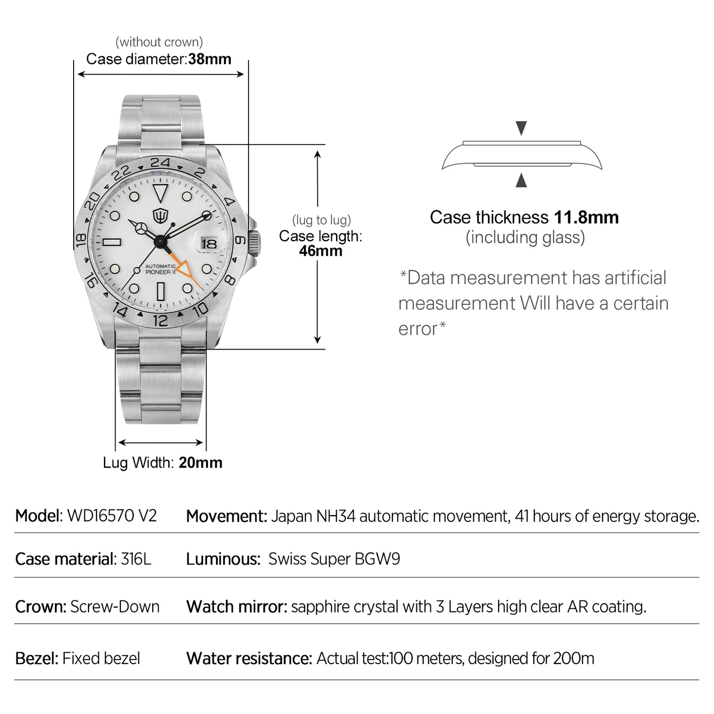 luckacco watchdives wd16570 v2 watch nh34 automatic movement sapphire crystal 20bar waterproof luminous 38mm gmt vintage watches