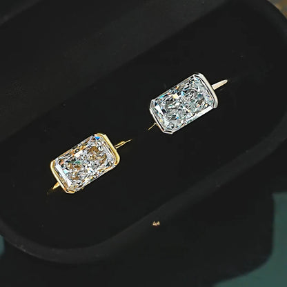 Luckacco Vintage style broken ice cut 925 silver ring 7 * 11 high carbon diamond cube candy INS diamond ring light luxury gift