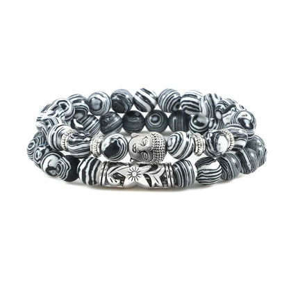 Luckacco 2pcs/set Buddha Head Bracelet for Women Men Natural Tiger Eye Lava Stone Yoga Beads Distance Bracelets Charm Couple Jewelry Gift