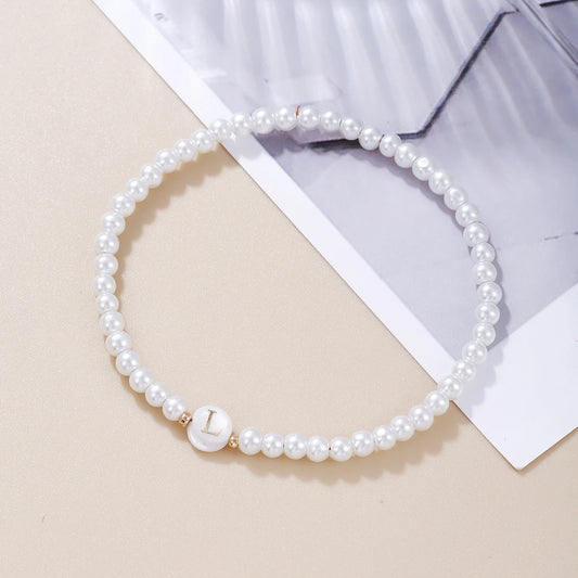 Luckacco New Fashion 26 Letter Bracelet Women Temperament Handmade Simulated Pearl Bead Bracelet For Women Jewelry Gift