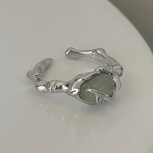 Luckacco Foxanry Minimalist Silver Color Stone Rings for Women Couples New Fashion Creative Design Geometric Birthday Party Jewelry Gifts