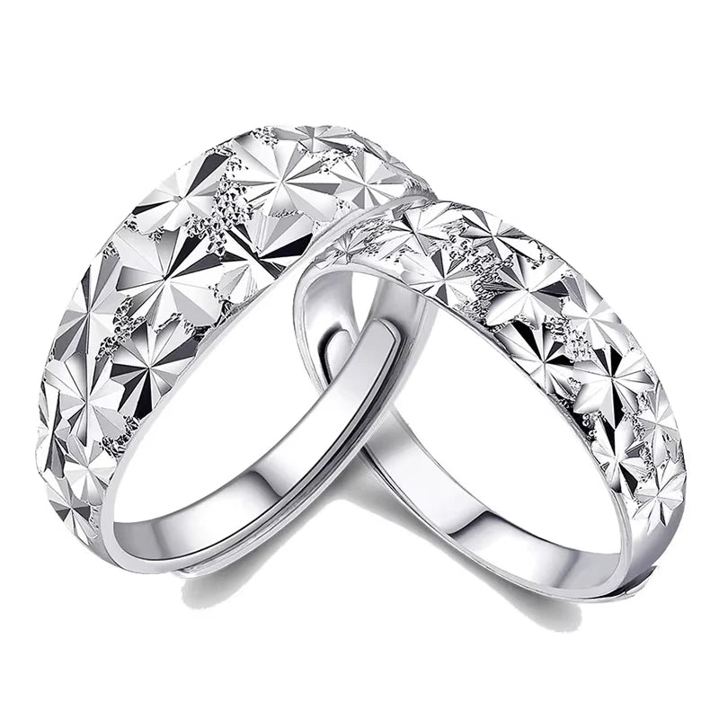 luckacco high-quality couple wedding ring for woman men 2pcs love heart zircon adjustable rings fashion stainless steel engaged jewelry
