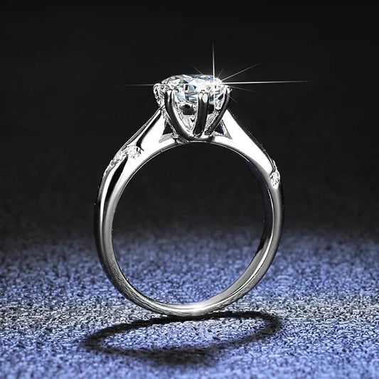 Luckacco Platinum PT950 Moissanite Diamond Rings for Women Wedding Proposal Ring Psychic Six Claw Jewelry Multi-size Available