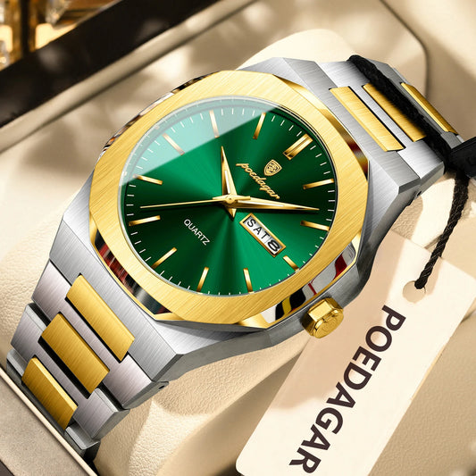 Luckacco POEDAGAR Fashion Brand Male Watch Waterproof Luminous Stainless Steel Watches For Men Date Week Casual Quartz Men's Clock Reloj
