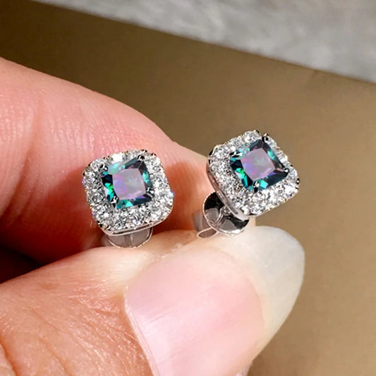 Luckacco daily picks Eternity Green CZ Stud Earrings for Women Gold Color Luxury Bride Wedding Earrings Elegant Ear Accessories Party Jewelry
