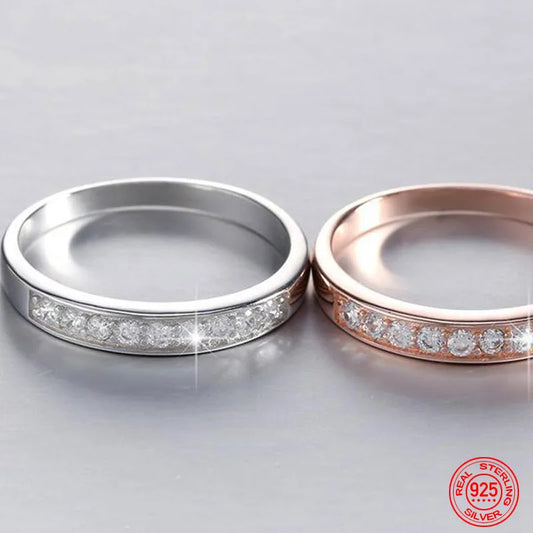 Luckacco 925 Sterling Silver Single Row Diamond Strip Ring For Women Fashion Party Jewelry Gift