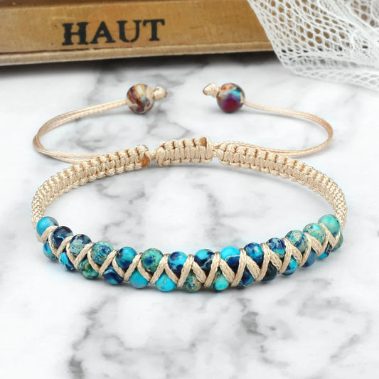 Luckacco Vintage 4mm Natural Stone Beads Bracelets & Bangles For Women Men Handmade Adjustable Braided Rope Chains Meditation Jewelry